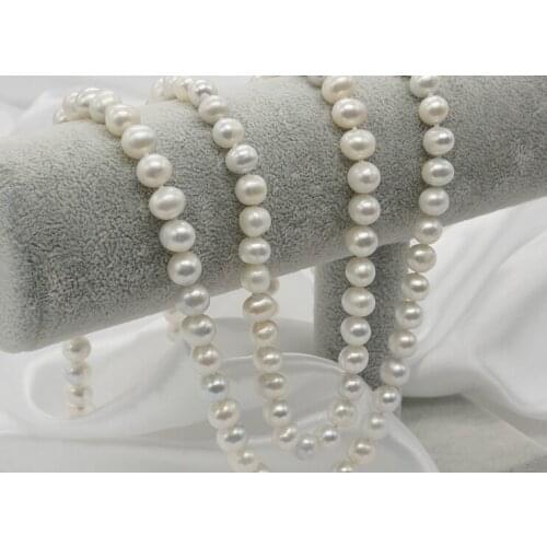 Wedding women Jewelry Top AAA White Natural Freshwater pearl 7-8mm Perfectly Round Real pearl Long Necklace highlight Handmade