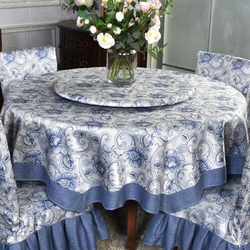 Traditional Chinese style luxury blue Porcelain round Table Cloth Home Decoration mantel mesa manteles tovaglia rectangular