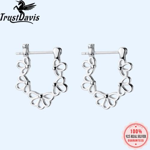 Trustdavis Pure 925 Sterling Silver Hollow Flower Hoop Earring Ear Cuff Clip On S925 Earrings For Women Silver 925 Jewelry DT25