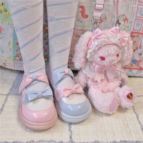 New Kawaii Lolita Shoes Japanese Round Head Bow Womens Shoes Girls Cosplay Princess Danganronpa Student Platform Loli Gothic