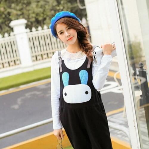 Cozy soft lithe Cotton Cute big head rabbit maternity clothes adjustable waist pregnant women bib capris overalls for women