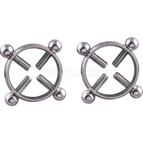 2 Pairs Mixed Style Screw Clip On Non-piercing Stainless Steel Adjustable Flower Nipple Shield Fake Mamilo Ring