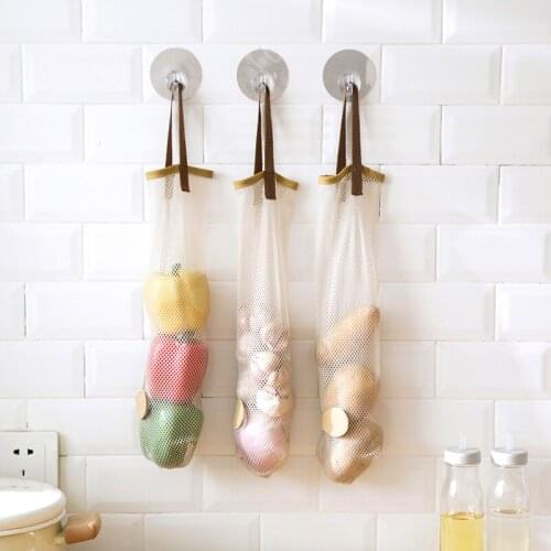 Breathable Mesh Sundries Garbage Bags Fruit Vegetable Shopping Bag Storage Container 4Pcs Kitchen Wall Hanging Type Storage Bags