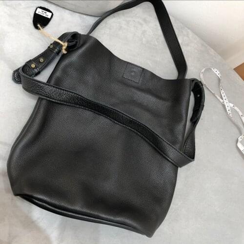 WOHENRED 100% Soft Genuine Leather Bucket Bag Women Handbags Retro Big Shopping Bags Brand Design Cowhide Shoulder Messenger Bag