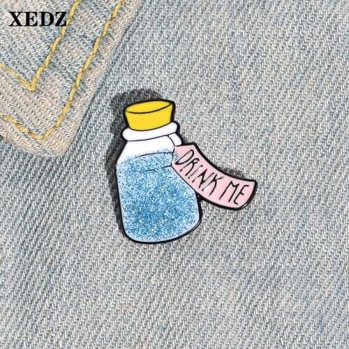 XEDZ Romantic Blue Powder Wishing Bottle Brooch Letter Sticky Note Drink Wooden cork clothes lapel pin jewelry friend gift