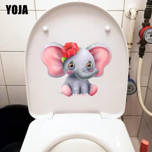YOJA 25×19.1CM Cute Baby Elephant Fashion Bathroom Decor Toilet Sticker Creative Cartoon Home Wall Decal T1-2769