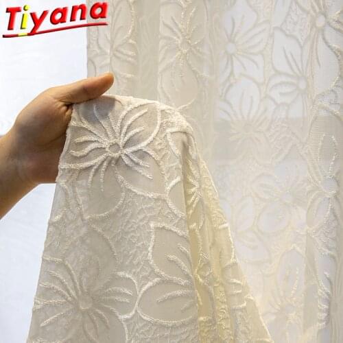 Jacquard White Cherry Curtains for Living Room Semi-Blackout Flowers Yarn Drapes for Bedroom Balcony #VT