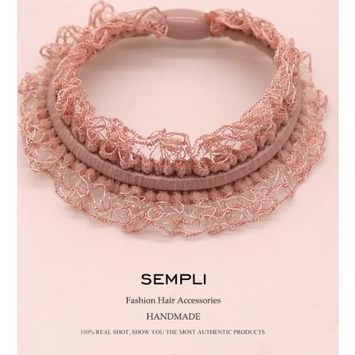 Sempli Black Pink Lace Laciness For Women Elastic Hair Bands Kid Children Rubber Bands High Elasticity Simple Hair Accessories