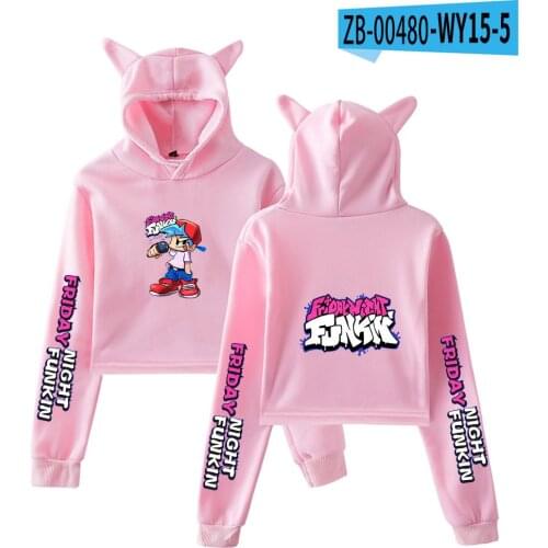 Women Friday Night Funkin Print Hoodies Cute Girls Cat Ear Sweatshirts Anime Game Lemon Demon Pullover Trendy Ladies Crop Tops