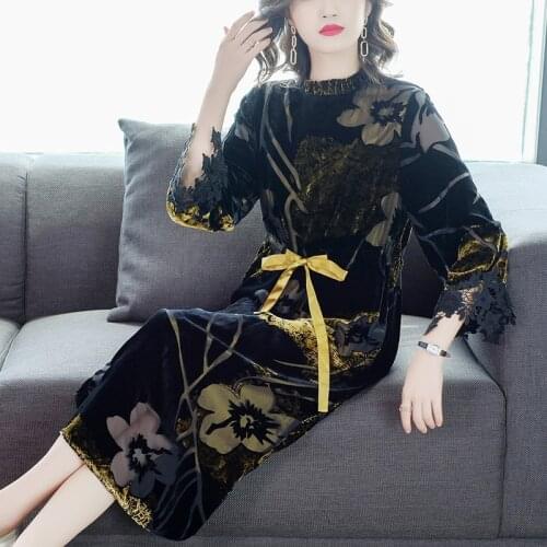 COIGARSAM 3XL Plus Size Three Quarter Sleeve Women dress New Spring Print Loose High Waist Stand Neck Dresses Design And Color