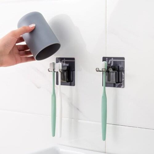1/2 PCS ABS Toothbrush Holder With Cup Organizer Wall Mounted Hook Hanging Bathroom Accessories Toiletries Brush Sticker Stand