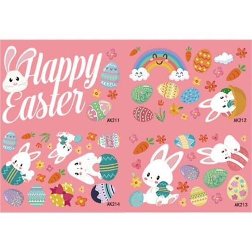 1 Set Wall Sticker Eco-friendly Bunny Pattern Glue-free PVC Durable Easter Festival Static Sticker Window Decoration