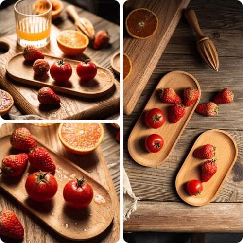 1 pc Mini Oval Wooden Tray Japanese-Style Solid ChildrenS Cutlery Tray For Dessert Flowerpot Simple Elegant Beech Wood Trays