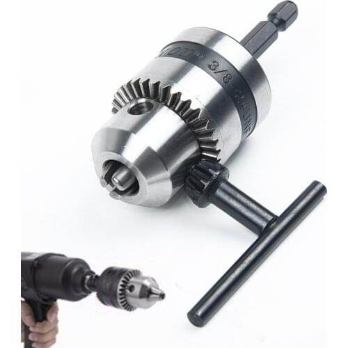 1pc Drill Chuck 3/8 Inch 1.5-10MM Keyless Steel Hex Adapter Connecting 24UNF Drill Chuck Clamp + 1/4 Inch Hex Shank Adapter