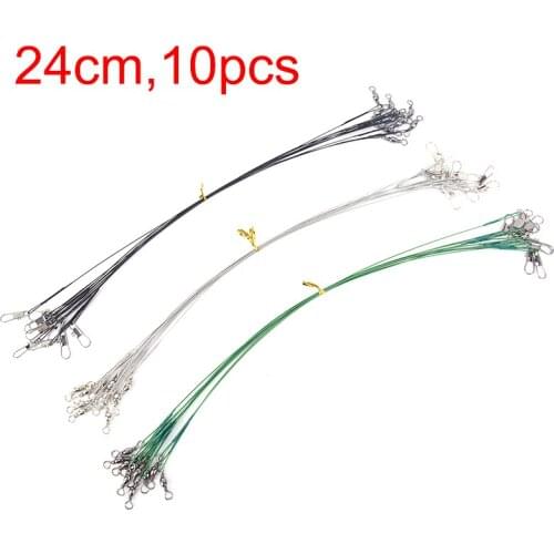 10Pcs/lot 24cm Steel Wire Leader With Swivel Fishing Accessory 3 Colors Lead core Leash Fishing Line