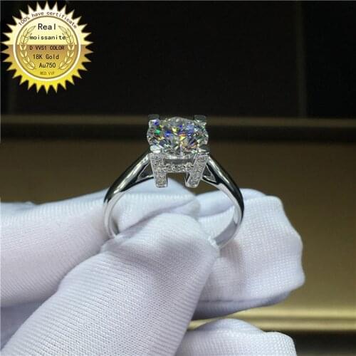 100%18K goldr ring 1ct D VVS moissanite ring Engagement&Wedding Jewellery with certificate 0037