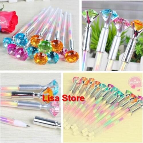 100pcs 16.5cm Rainbow 7 Colors Bling Bling Diamond Crystal Rainbow Gel Pen School Office Highlighter Pen For Students Kids Gift