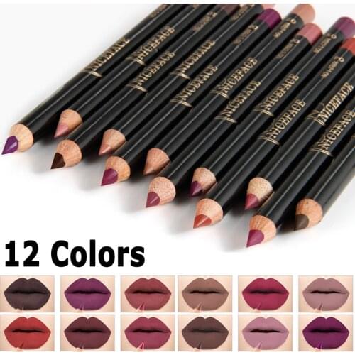 12 Colors Fashion Lipstick Makeup Pencils Long Lasting Pigments Waterproof Matte Lip Liner Lipstick Pen Makeup Tool