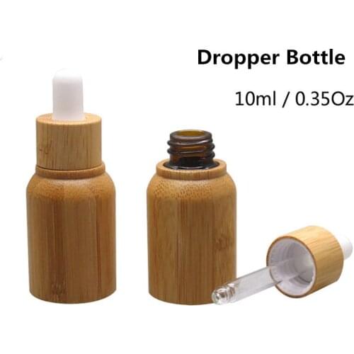 20pcs 10ml Full Bamboo Glass Liner Essential Oil Bottle Brown Glass Essential Oil Bottle With Rubber Dropper