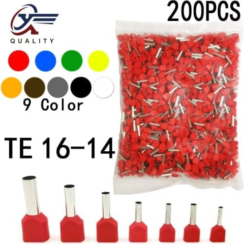 200pcs/Pack TE 16-14 Insulated Ferrules Terminal Block Double Cord Terminal Copper Insulated Crimp terminal Wires 2x4.0mm2