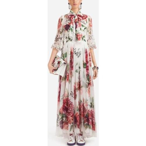 2021 spring summer women beach dress flower printed long dresses with sashes letters printed quality dress