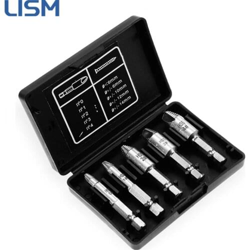5pcs Damaged Screw Extractor Drill Bit Set Stripped Broken Screw Bolt Remover Extractor Easily Take Out Demolition Tools Kit