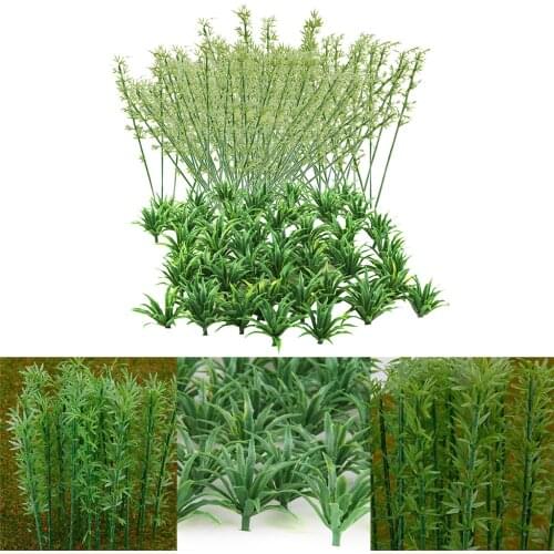 50pcs Landscape Model Sword Grass+ 100Pcs Model Bamboo Trees 1:75 DIY Diorama Scenery Layout Accessory
