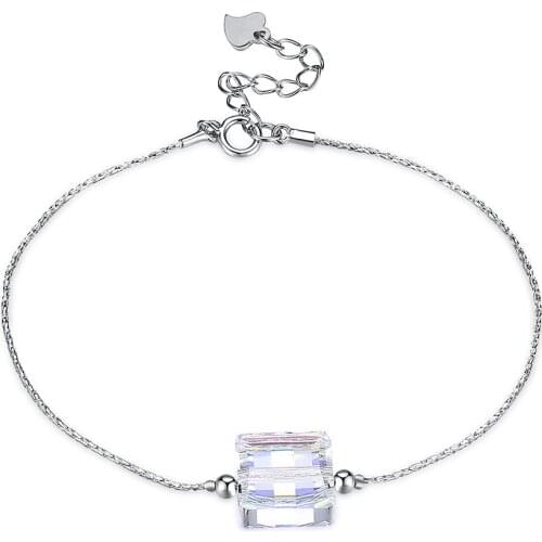 AAA+ Crystal 925 Sterling Silver bracelet Fine Square charm bracelet For Women Genuine Silver Wedding Party Jewelry Gift
