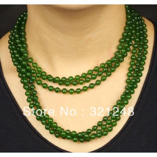 Free shopping New 2014 DIY Round Green chalcedony jades round 6mm Beads 36inch long chain Necklace MY1375