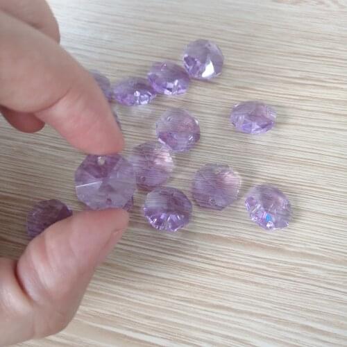 Camal 20pcs Crystal Purple 14mm Crystal Octagonal Loose Bead Two Holes Prisms Chandelier Lamp Parts Wedding Centerpiece