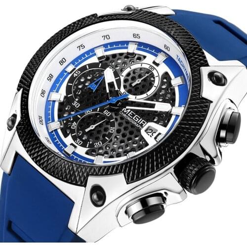 MEGIR Mens Watches Silicone Strap Top Brand Luxury Waterproof Sport Chronograph Quartz Business Wristwatch Watch Men reloj hombr