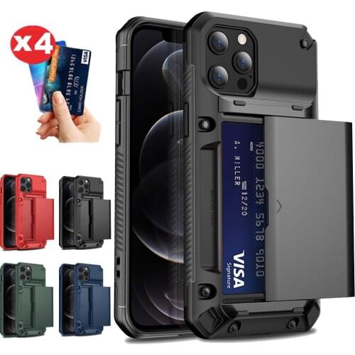 Business Armor Slide Wallet Card Slots Holder Cover for iPhone 12 11 Pro XS Max Mini X XR 6S 7 8 Plus SE 20 Case Phone Cases Bag