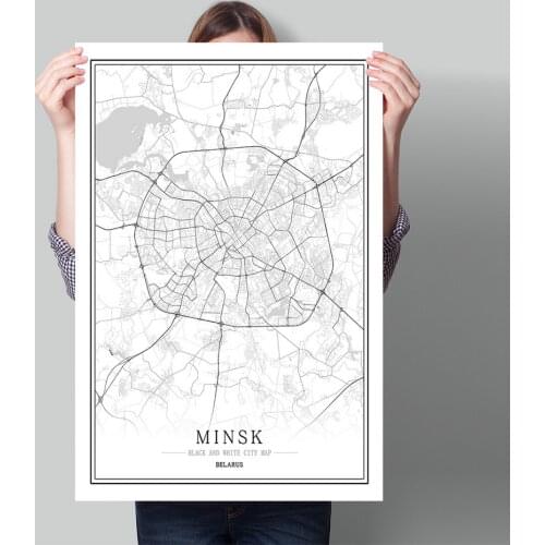 Black and White World City Map Belarus Minsk Brest Gomel Grodno Mozir Living Room Home Decor Wall Art Pictures Canvas Paintings
