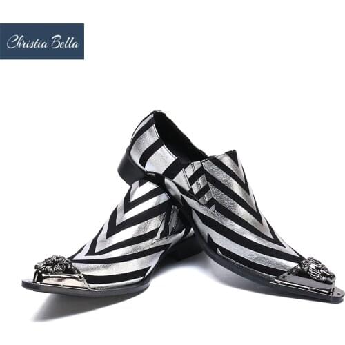 Christia Bella Men Oxfords Luxury Fashion Handmade Men Dress Shoes Party and Wedding Mens Nightclub Flats Shoes Plus Size 38-47