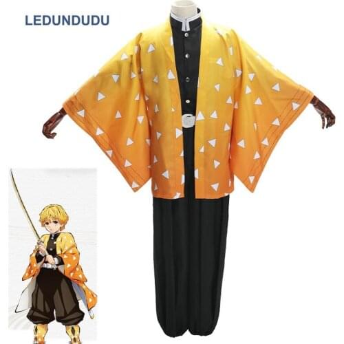 Demon Slayer Kimetsu no Yaiba Cosplay Costumes Agatsuma Zenitsu Men Uniforms Party Suit for Halloween and Cos Capes