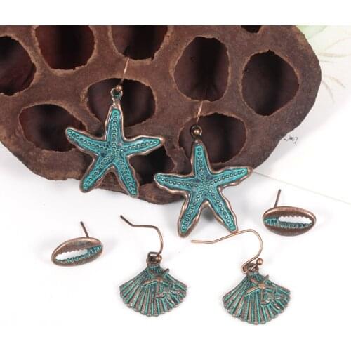 HC 3 Pair/set Antique Green Alloy Earrings for Women Party Gift Bohemian Sea Shell Conch Starfish Drop Earrings Female Jewelry F