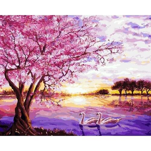 Painting By Numbers DIY Dropshipping 50x65 60x75cm Pink Romantic Swan Scenery Handmade Gift For Adult Unique Gift Home Decor