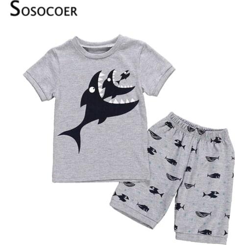 SOSOCOER Kids Clothes Set Summer Cartoon Whale Short Sleeve T-shirt+Star Printed Shorts 2pcs Boys Girls Outfits Children Costume