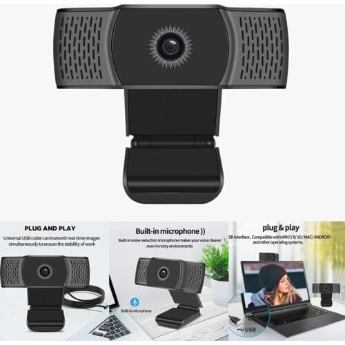 Computer Camera, Built-in Microphone, Driver-Free 180° Free-Rotating Camera Suitable for Meetings