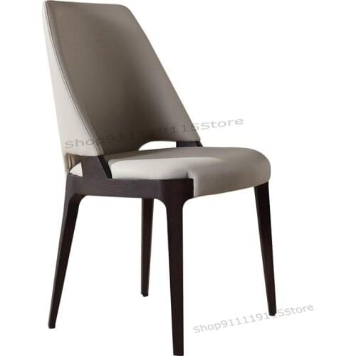 Italian Light Luxury Dining Chair Head Layer Leather Leather Upholstery Small Family New Designer Creative Solid Wood Dining Roo