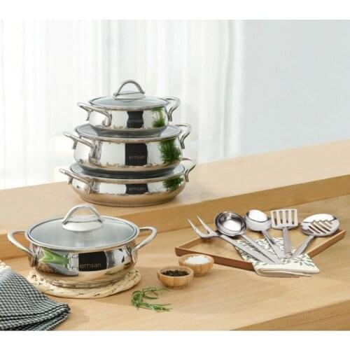 Roca Stainless Steel Cookware Set of Soup Pot 13 Piece Glass Cover Multifunctional Non-Stick Frying Pan Kitchen Cooking New Pots and Pans Set Kitchen Cookwares