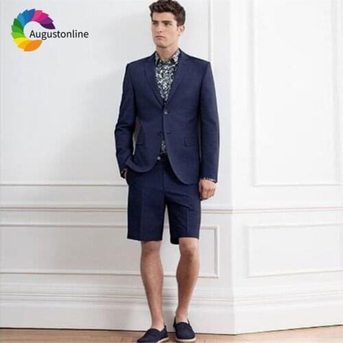 Summer Navy Blue Men Suits Short Pants For Wedding Groom Evening Party Blazer Costume Slim Fit Casual Custom Tuxedo Traje Hombre