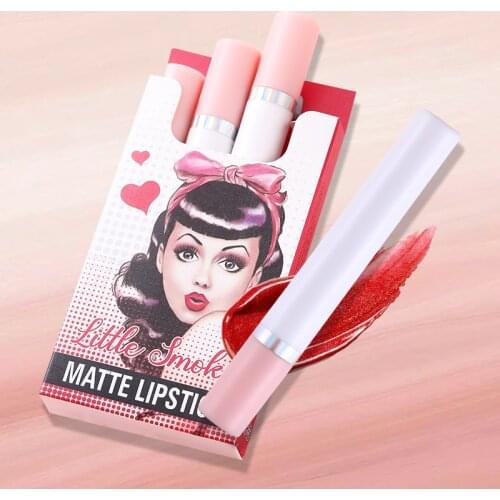 Mini Cigarette Tube Lipstick 4Pcs/Set Matte Velvet Lip Stick Waterproof Sexy Red Makeup Lip Tint Long Lasting Non-stick Cup