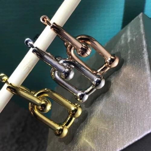 Fashion S925 sterling silver U horseshoe-shaped chain ring earrings, original high-quality luxury jewelry for ladies 1:1