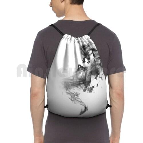 Marble Dragon Backpack Drawstring Bags Gym Bag Waterproof White Dark Black Dragon Fantasy Magic Magical Creature And Game