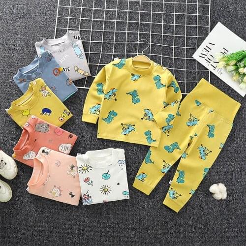 New 2021 Kids Boys Girls Pajama Sets Cute Cartoon Print Long Sleeve T-Shirt Tops with Pants Toddler Baby Sleeping Clothing Sets