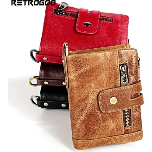 RETROGOO New Fashion Women Wallet Genuine Leather Lady Wallets Female Hasp Double Zipper Design Coin Purse Cord Holder Money Bag