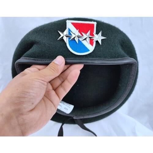 New Us Army 11th Special Forces Group Wool Green Beret & OFFICER 4 STAR GENERAL RANK BADGES INSIGNIA Military Hat