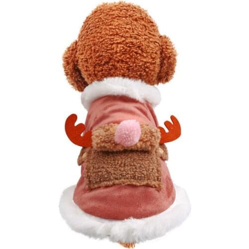 Pet dog cat autumn winter clothes warm Plush cold cotton padded clothes pink nose New Years elk cotton padded clothes
