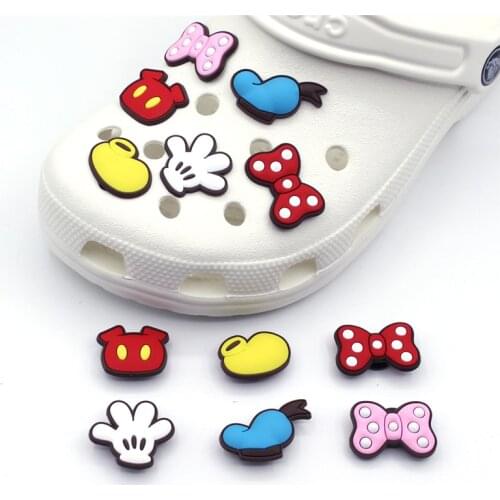 Single Sale 1pc PVC Cartoon Gloves/Hat/Bow Accessories Shoe Charms Cute Shoe Buckle Decorations fit Croc JIBZ Party Kids Gifts